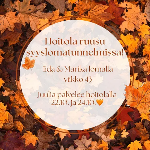 Hoitola Ruusun vko 29: Marika lomalla, Iida töissä ke-pe ja Juulia to